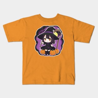Cute witchy little woman Chibi style concept Halloween party Kids T-Shirt